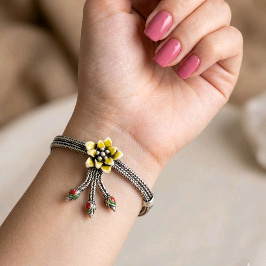 Braided Yellow Floral Bracelet 